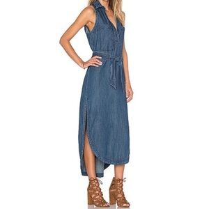 FREE PEOPLE Cecelia Chambray Tie Waist Maxi Dress
